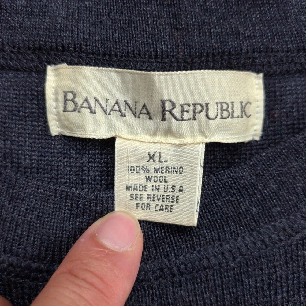 VTG Banana Republic Merino Wool Sweater Mens XL Navy Blue Crew Neck Made in USA